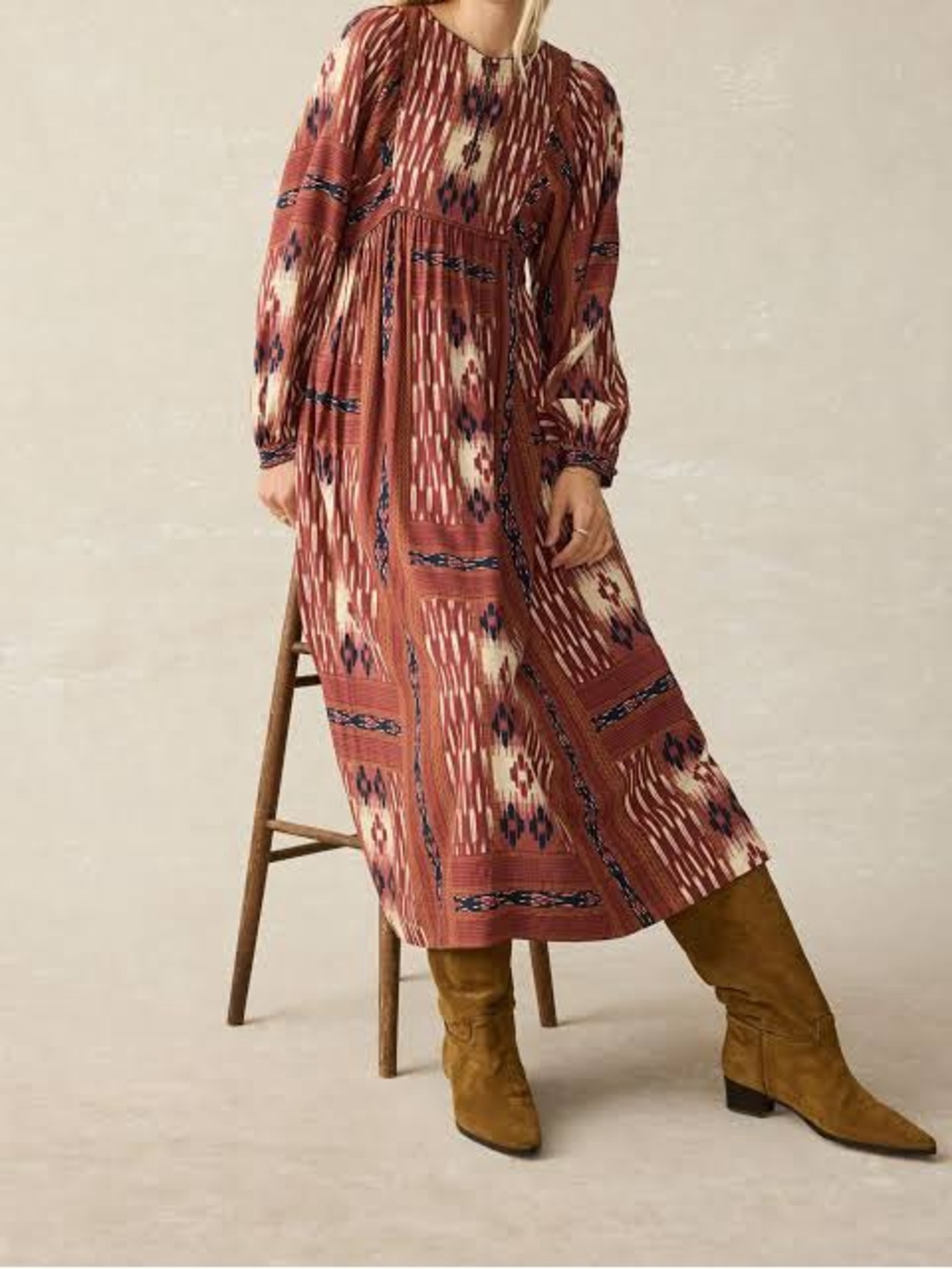 Faherty Stevie Dress Issa Patchwork Ikat Boho Maxi Size Small